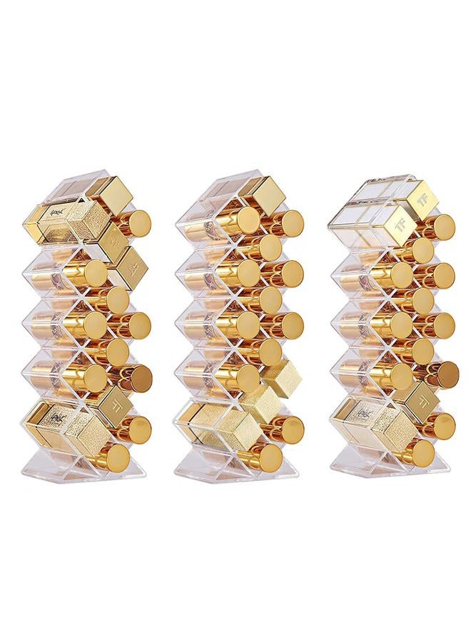 Lipstick Holder Organizer 48 Spaces Acrylic Stackable Fish Shape Lipstick Tower, Lip Gloss Storage Stand, Perfect for Lipgloss Organizers Makeup Vanity Display, Clear (3 Pack)
