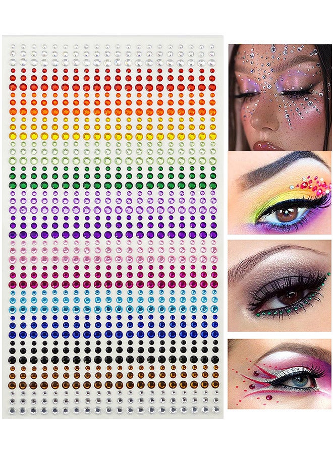 Crystal Gem Stickers Rhinestone Self Adhesive Jewels Sticker For Face Eyes Nails Kids DIY Craft Cards Embellishment Diamond Decorations 15 Colors 3 Sizes 900 PCS