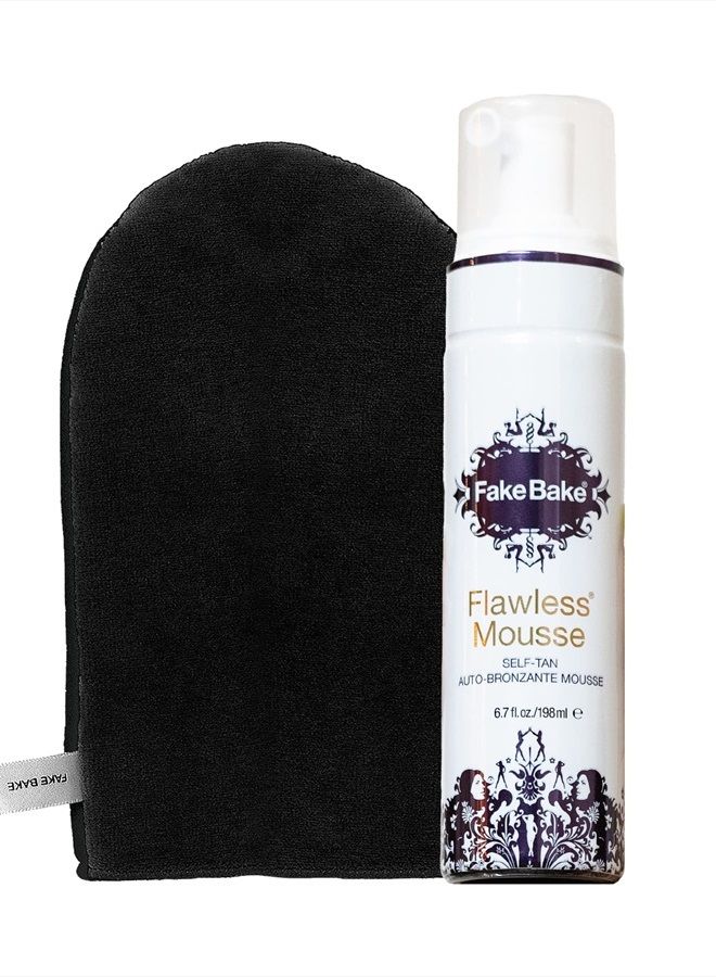 Flawless Self Tanning Mousse Streak-Free, Long-Lasting Natural Glow For All Skin Tones Women & Men - Sunless Tanner Includes Mitt For Easy Application, Black Coconut Scent - 6.7 oz