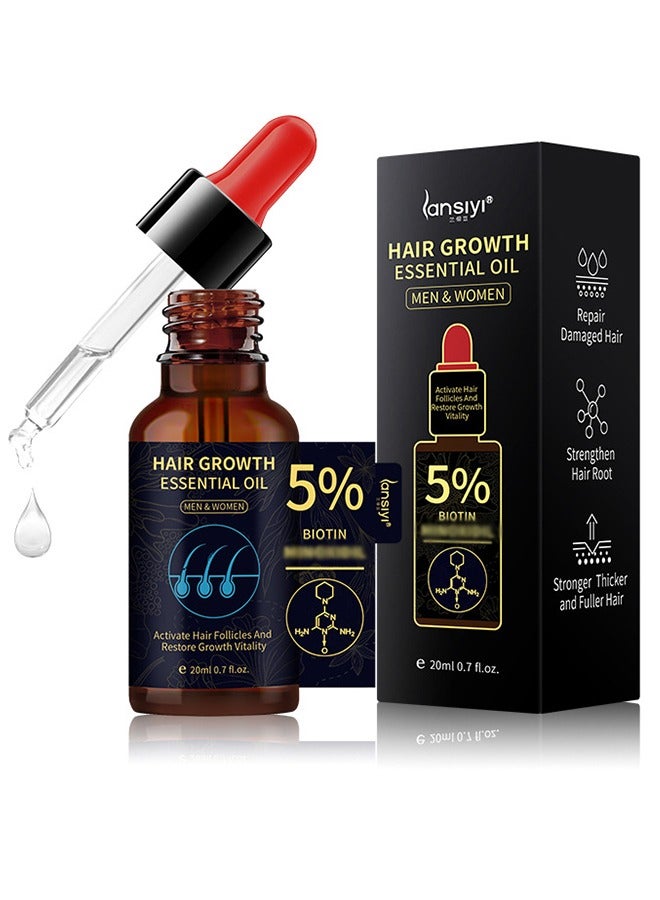 Hair Growth Essenyial Oil - Biotin Hair Growth Serum and 5% Minoxidil Treatment for Stronger, Fuller, Longer Hair - Natural Hair Thickening Treatment - Stops Hair Loss and Thinning for Men and Women