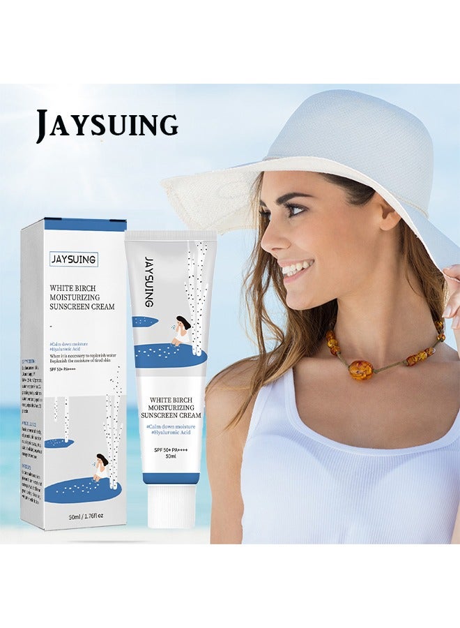 White Birch Moisturizing Sunscreen Cream,SPF 50+,Whitening Sunscreen Cream Isolating Sunscreen ,Waterproof Sunscreen Uv Isolation Cream Sweatproof Sunscreen For Face and Body 50ml