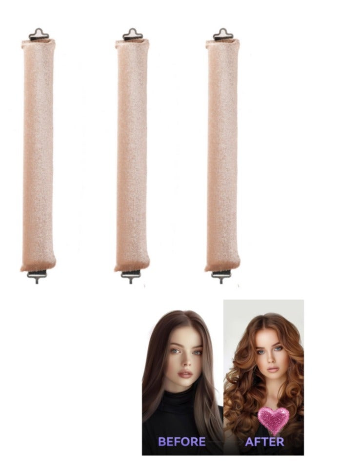 3 Pieces Heatless Hair Curler Overnight Rods Heatless Hair Curler,Heatless Curling for All Hair Types,No Heat Curlers Hair Curlers To Sleep Khaki