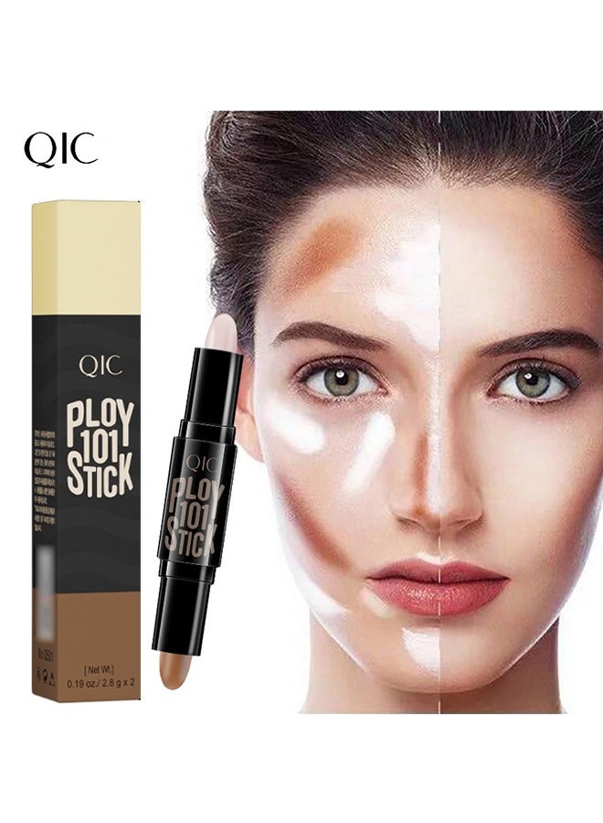 Double Headed Cosmetic Stick，Dual-End Highlighter Makeup Stick Contour Stick, Cream Contour Bronzer Sticks, Waterproof Face Concealer Pen for Body Face Brighten Facial Shade, Create 3D Makeup-#01 Ivory