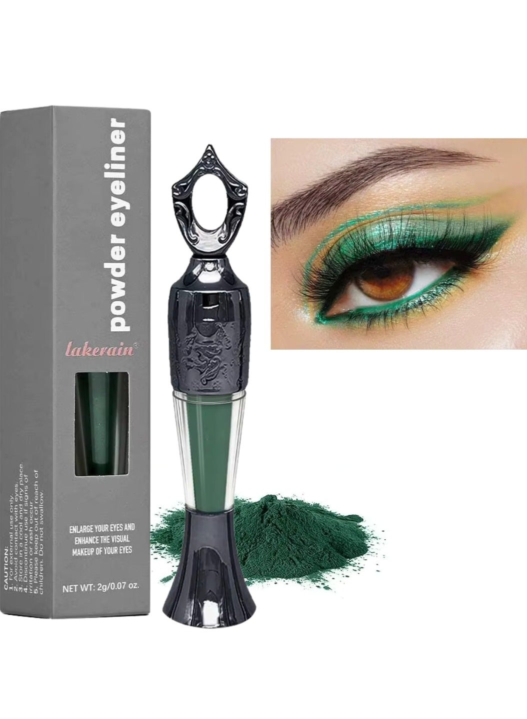 Powder Eyeliner 100% Natural Plant Formula Powder Eyeliner Easily Removed Eye Makeup Natural Eyeliner Last for All Day Long Lasting Dry Powder Eyeliner Dark Green 02