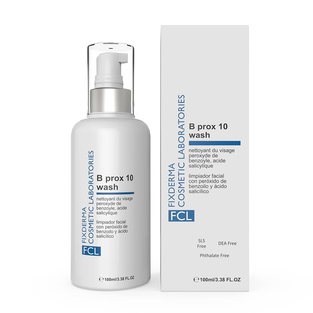 FCL 2% Benzoyl Peroxide Face Wash, B-Prox 10 Face Wash for Acne Exfoliate Blackheads Controls Oil Production, Soap free Non-Drying, Non-comedogenic Cleanser - 3.38 FL Oz
