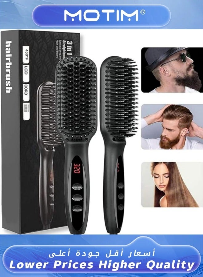 Beard Straightener Ionic Hair Straightener Brush With LCD 30s Fast Heating and 12 Adjustable Temperature Upgraded Beard Brush Portable Anti-Scald Beard Straightening Brush for 2 Inch+
