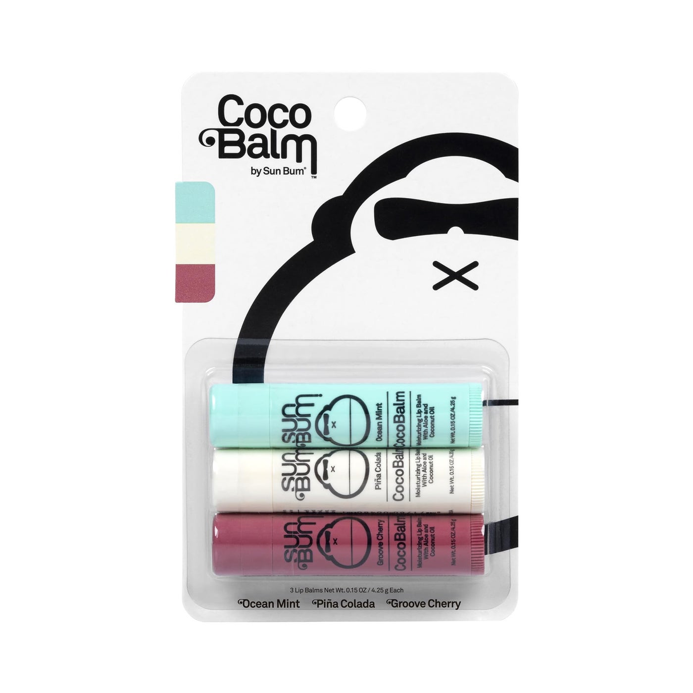 Sun Bum Cocobalm 3 Flavor Variety Pack - Ocean Mint, PiÃ±a Colada, and Groove Cherry - Hydrating Lip Balm with Coconut Oil and Aloe Vera (0.15 oz, 3 ct)