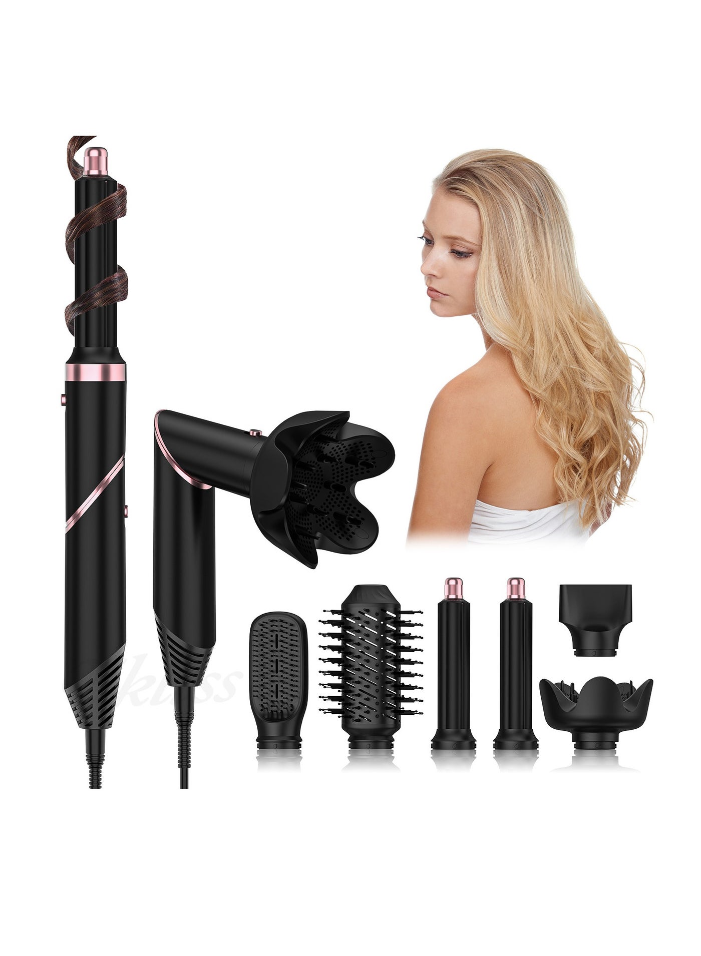 High Speed Folding Hair Dryer Auto Hair Suction 6-in-1 Multi-Function Hot Air Comb Hair Dryer Straight & Hair  Curling Iron