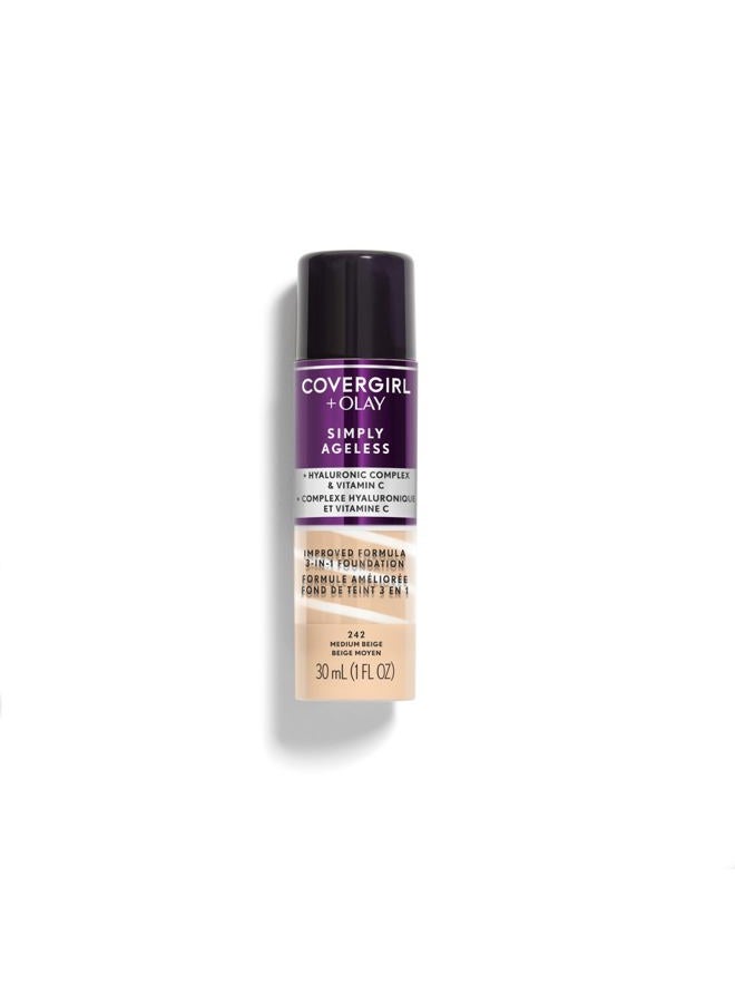 +OLAY Simply Ageless 3-in-1 Liquid Foundation, Medium Beige, 1 Fl Oz (Pack of 1)