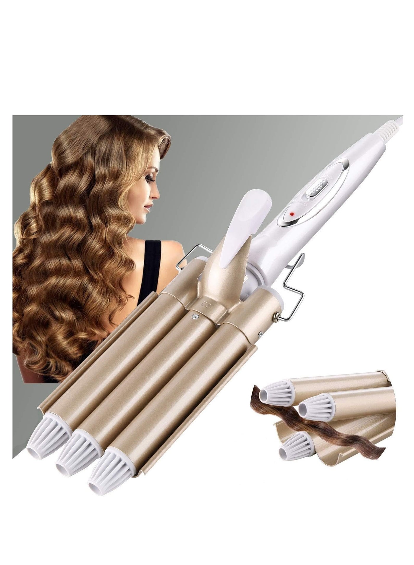 3 Barrel Curling Iron Wand Hair Waver Curler Iron, 1 Inch (25mm) Ceramic Tourmaline Triple Barrels, Crimper Hair Iron Hair Waving Styling Tool for Deep Waves