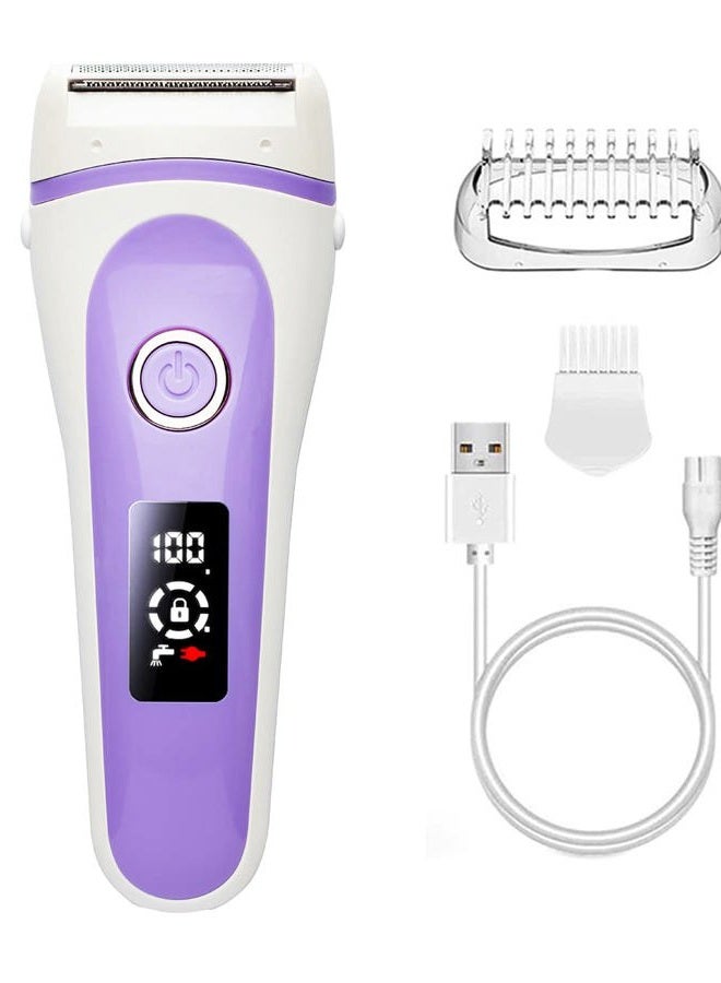 Electric Lady Shaver Bikini Trimmer Wet & Dry Rechargeable Cordless Painless Electric Razor for Women, LED Display Razor for Legs Underarms (Violet)