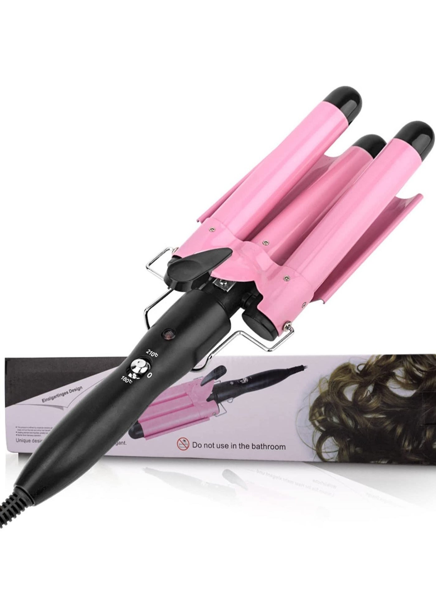 Pink 3-Barrel Curling Iron - 1-Inch Triple Barrel Hair Waver for Mermaid Waves, Adjustable Temperature Ceramic Tourmaline Curler with Fast Heat-Up