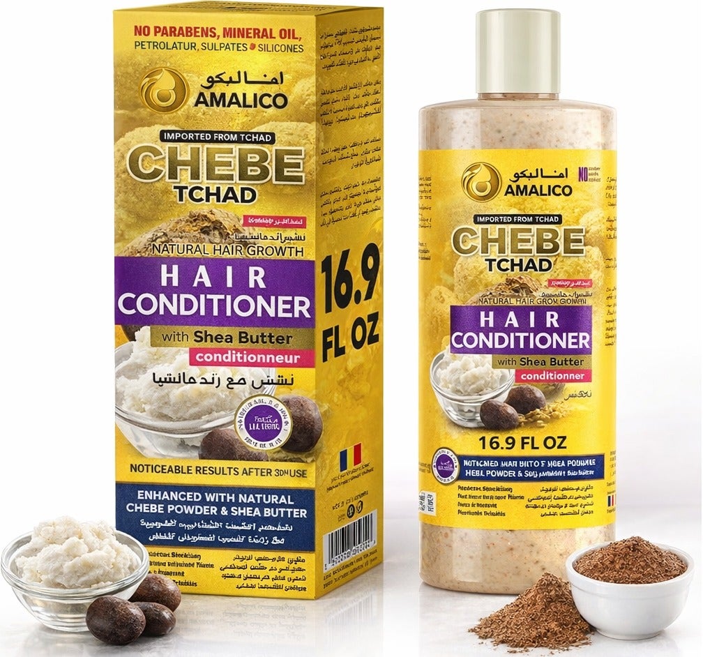 AMALICO African Chebe Powder Conditioner for Hair Growth with SHEA BUTTER Ready to Use Sweet Almond, Palm, Olive Oil Deep Scalp Nourishment Sulphate Free 500 ML