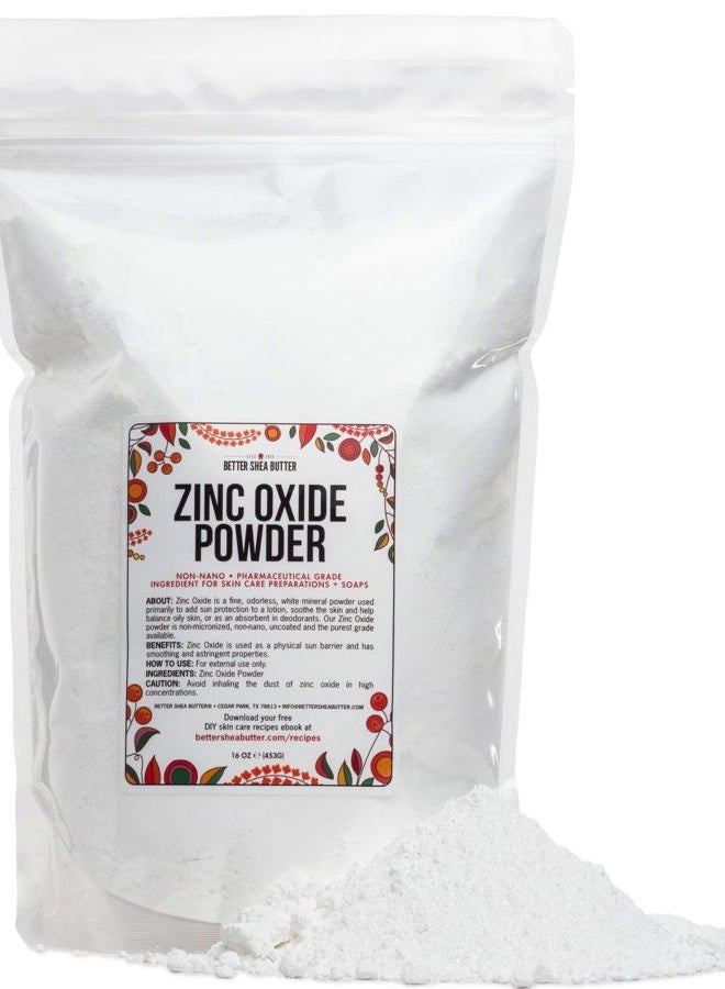 Zinc Oxide Powder | Uncoated, Non Nano Zinc Oxide | Pure, Pharmaceutical Grade | Use in Homemade Sunscreen Lotion | Diaper Rash Cream, Deodorant DIY, Zinc Oxide Ointment | 1 LB by Better Shea Butter