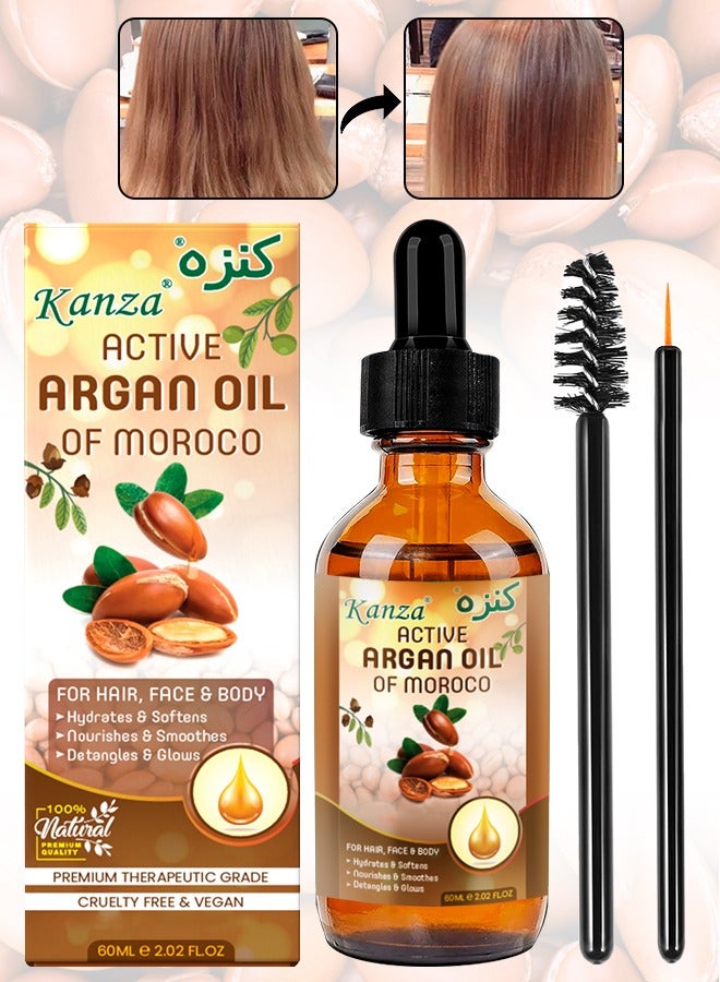60ml Multipurpose Argan Oil for Hair Body Skin Hydrates Softens Smooth and Glows Nourish the Scalp Promote Hair Growth Anti Breakage Loss 100% Pure and Organic Moroccan Argan Oil for Multipurpose Use