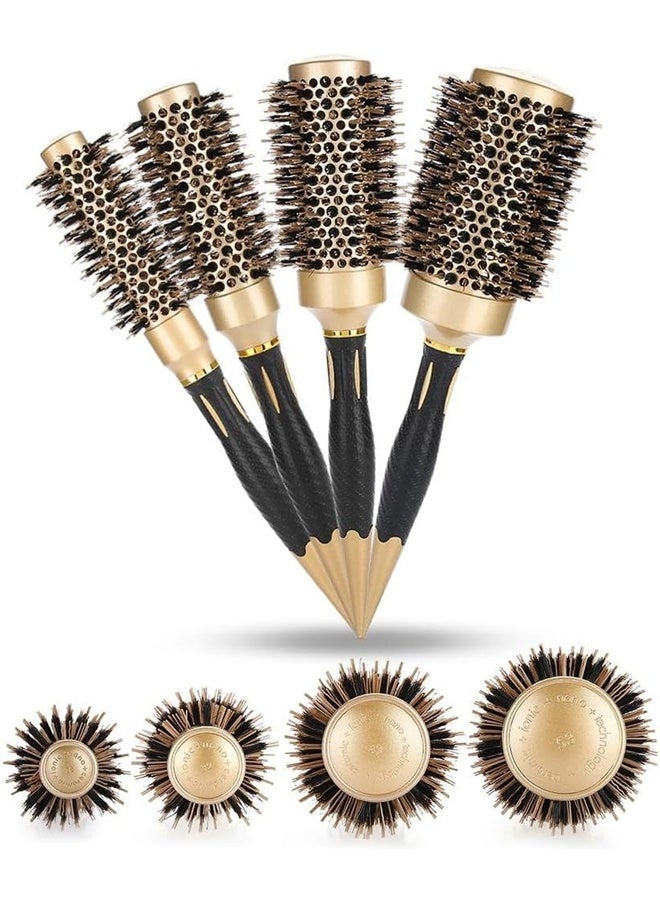 4 Piece of Round Thermal Hair Brush Set, 4 in 1 Instant Heat Styling Brush Anion Anti-static Large Hair Brushes for Blow Drying, Curling&Straightening, Volume and Shine