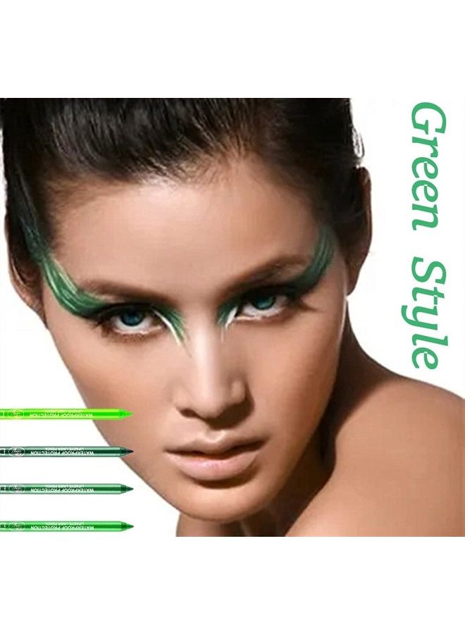 4 Colors Green Eyeshadow Pencil Set,Metallic Eyeliner Pencil Kit Matte&Shimmer Eyeshadow Stick Long Lasting Professional Eye Makeup Colorful Eye Liner for Women