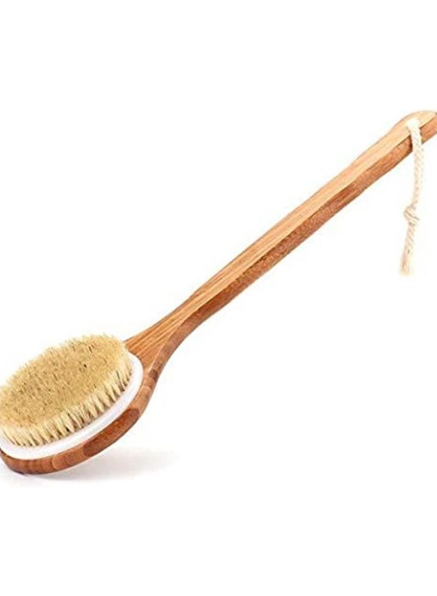 ORiTi Bath Body Brush Long Handle Bath Back Spa Clean Bath Brush Natural Bristle Shower Brushes Improves Blood Circulation, Exfoliates, Skin Health Wet Or Dry Back Scrubber, Brown