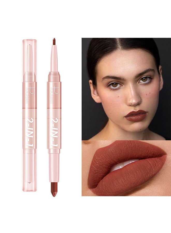 2 In 1 Matte Lipstick And Lipliner Duo,Makeup Tool Features A Twist Up Lipstick And Lip Liner For Long Wearing,Make Your Lips Look More Smooth And Natural Plump #02