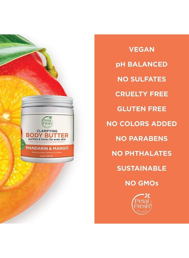 Pure Clarifying Mandarin & Mango Body Butter, Organic Coconut Oil, Argan Oil, Shea Butter, Purifying and Toning, For All Skin Tupes, Natural Ingredients, Vegan and Cruelty Free, 8 oz