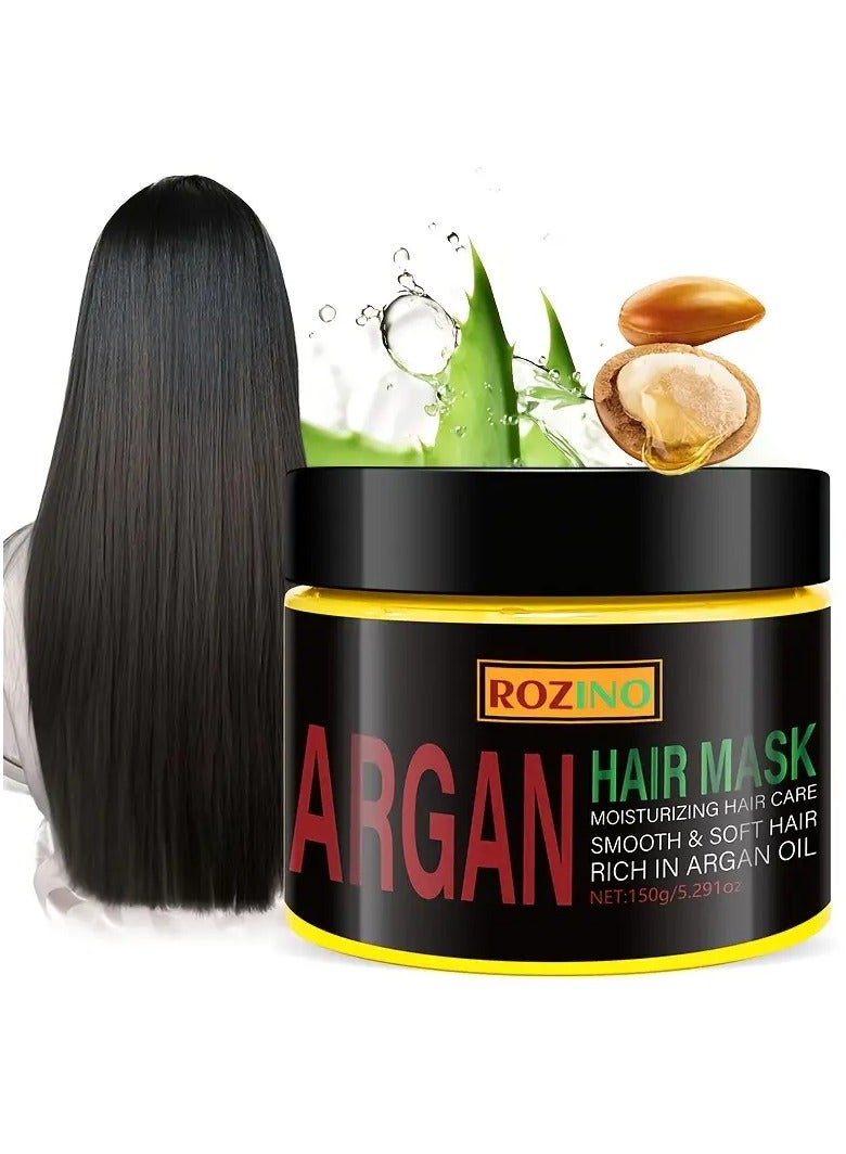 ROZINO Argan Oil Hair Mask for Women, 150g - Moisturizing Treatment with Plant-Based Squalane, Rosemary & Aloe Vera, Smooths to the Ends, Suitable for All Hair Types, Normal Hair Care Paste