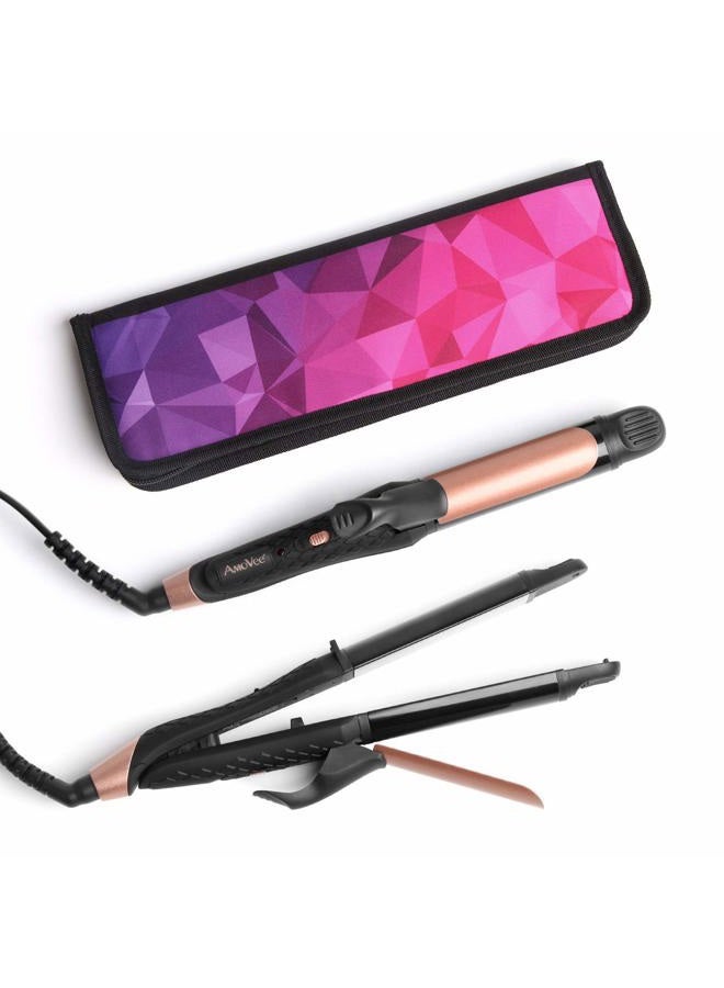 Travel Curling Iron, Hair Straightener and Curler in One, Flat Iron Curling Iron in One, Dual Voltage Europe Travel Essentials for Women(Black)
