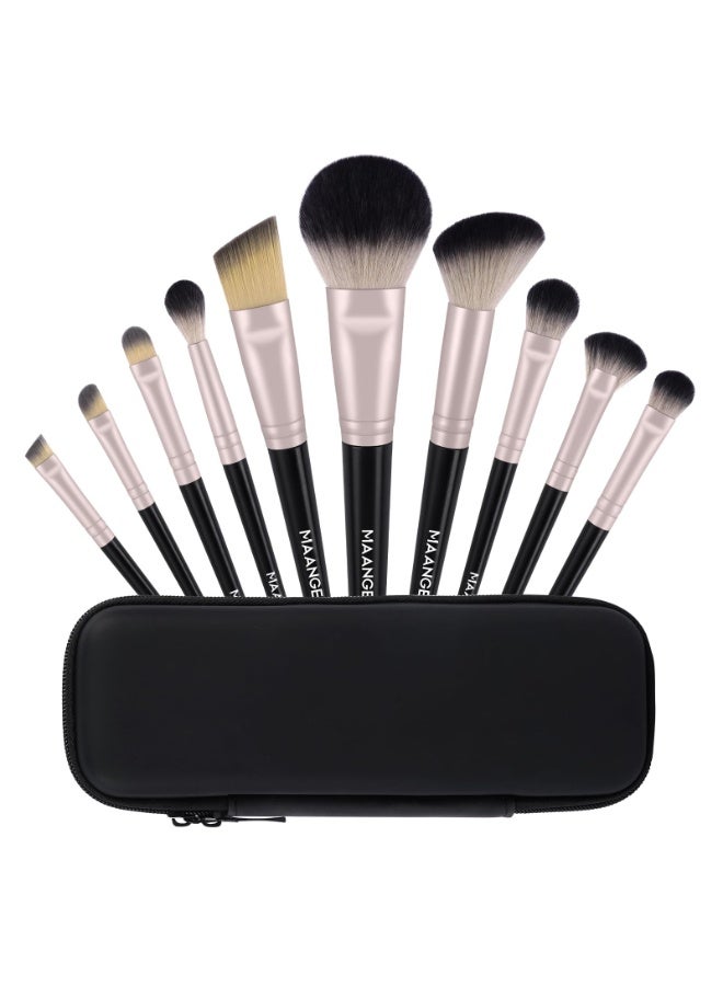 MAANGE Makeup Brushes Set 10 Pcs Makeup Brushes Premium Synthetic Brushes for Foundation Blending Face Powder Blush Eyesshadow Make-up Brush Kits with Cosmetics Bag. (Black/Gold)
