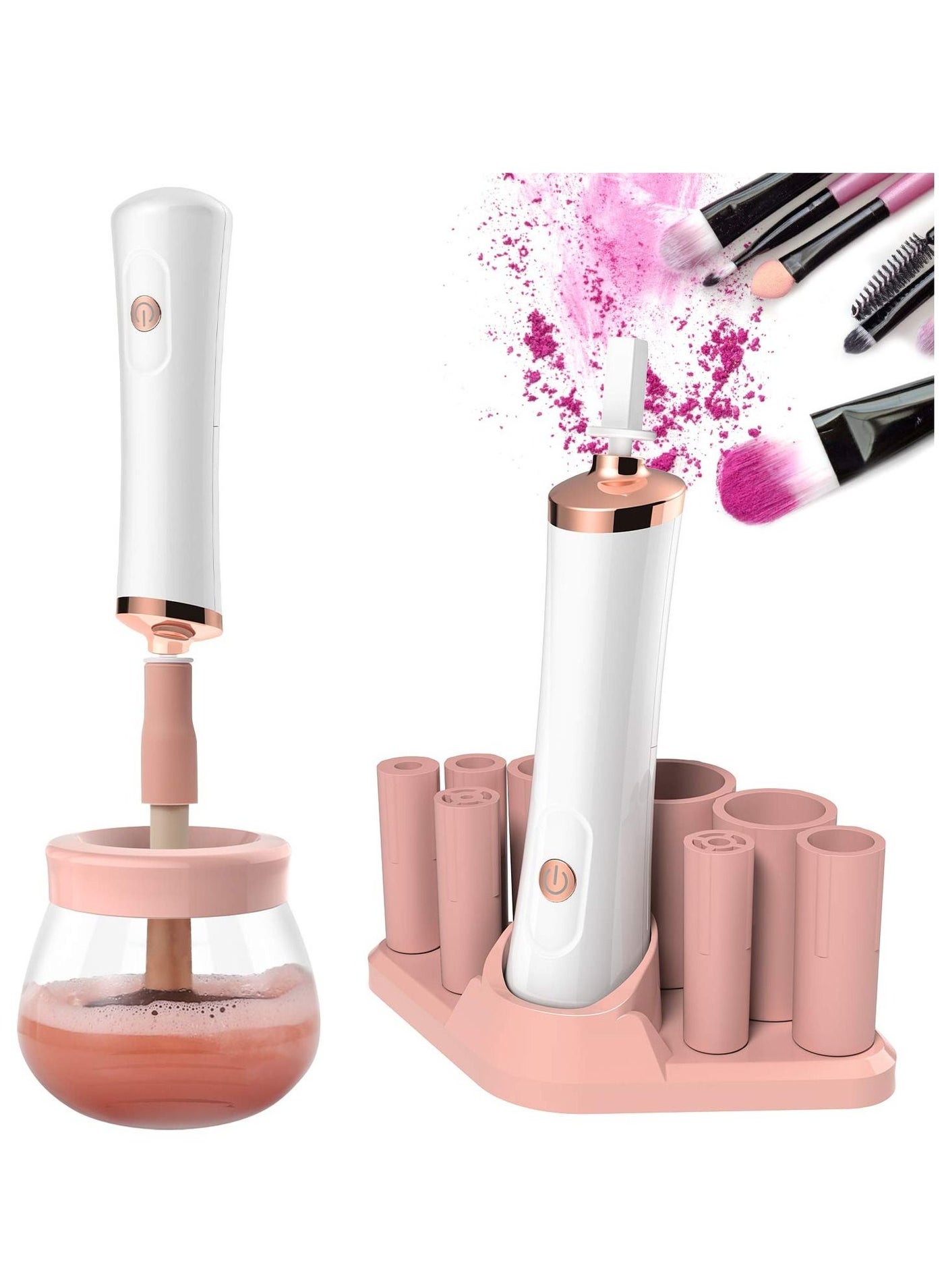 Upgraded Makeup Brush Cleaner and Dryer Machine, Electric Cosmetic Automatic Brush Spinner with 8 Size Rubber Collars, Wash and Dry in Seconds, Deep Cosmetic Brush Spinner for Brushes