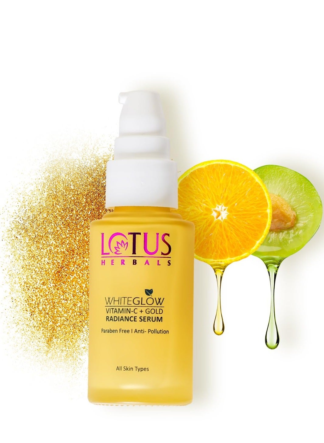 Herbals WhiteGlow Vitamin C And Gold Radiance Face Serum For Dull & Dry Skin Brightening & Hydrating 30ml Yellow