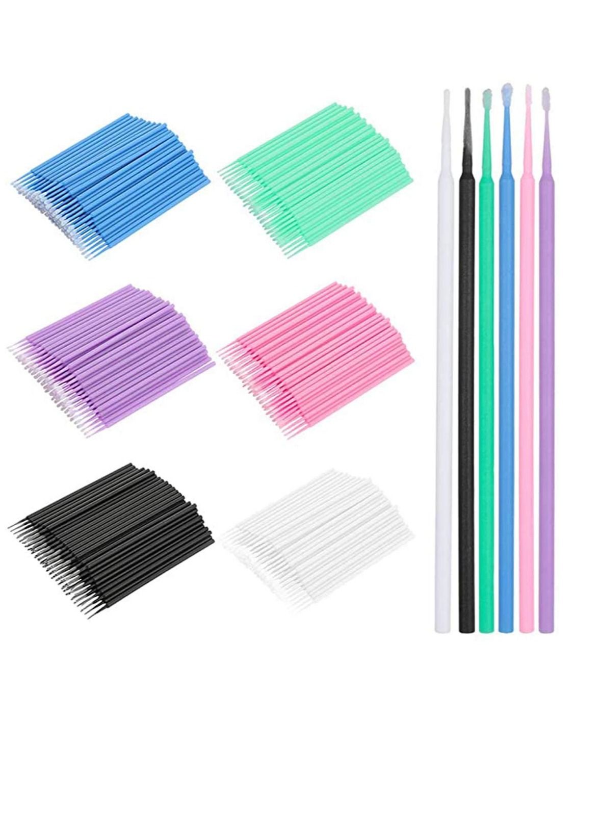 Micro Applicator Brushes Multicolor Disposable Bendable Eyelash Extension Swab for Makeup Oral Clean and Dental 600 Pcs 6 Color