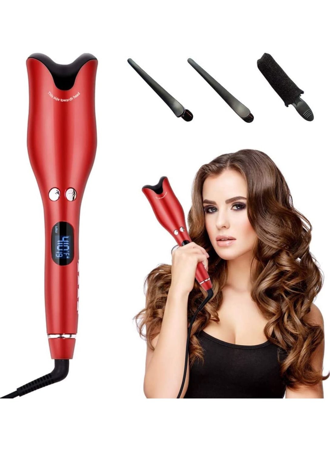 Auto Hair Curler, Automatic Curling Iron Wand with Dual Voltage, Adjustable 4 Temperature and 3 Timer, LCD Display, Fast Heating, Anti-Scald, Rotating Barrel Auto Shut-Off for Hair Styling