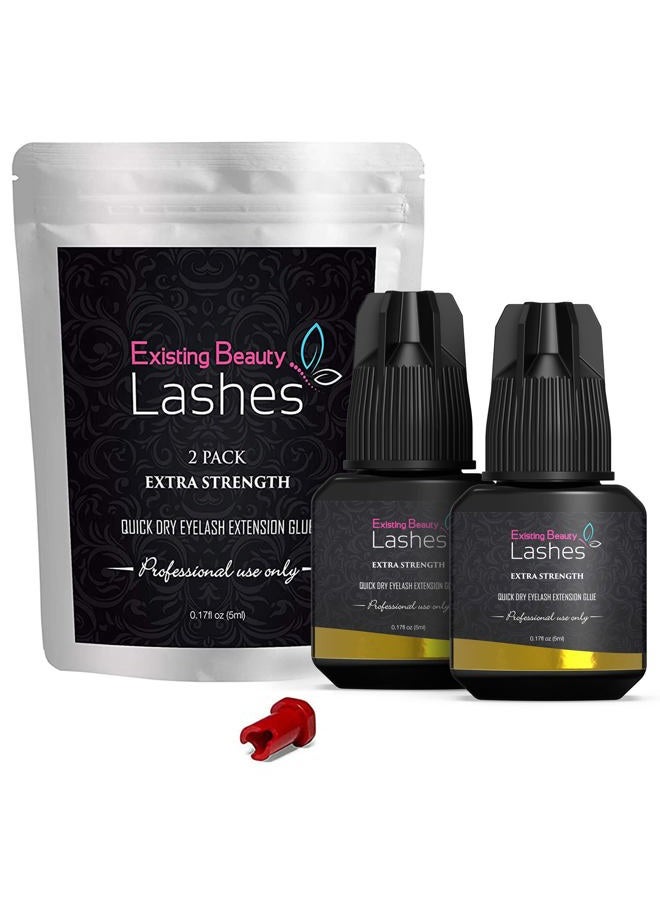 2 Pack Extra Strong Eyelash Extension Glue Adhesive for Professional Eyelash Extension Artists for Individual Eyelash Extensions: Drys in 1-2s with 6-7 Week Retention 5ml by Existing Beauty Lashes