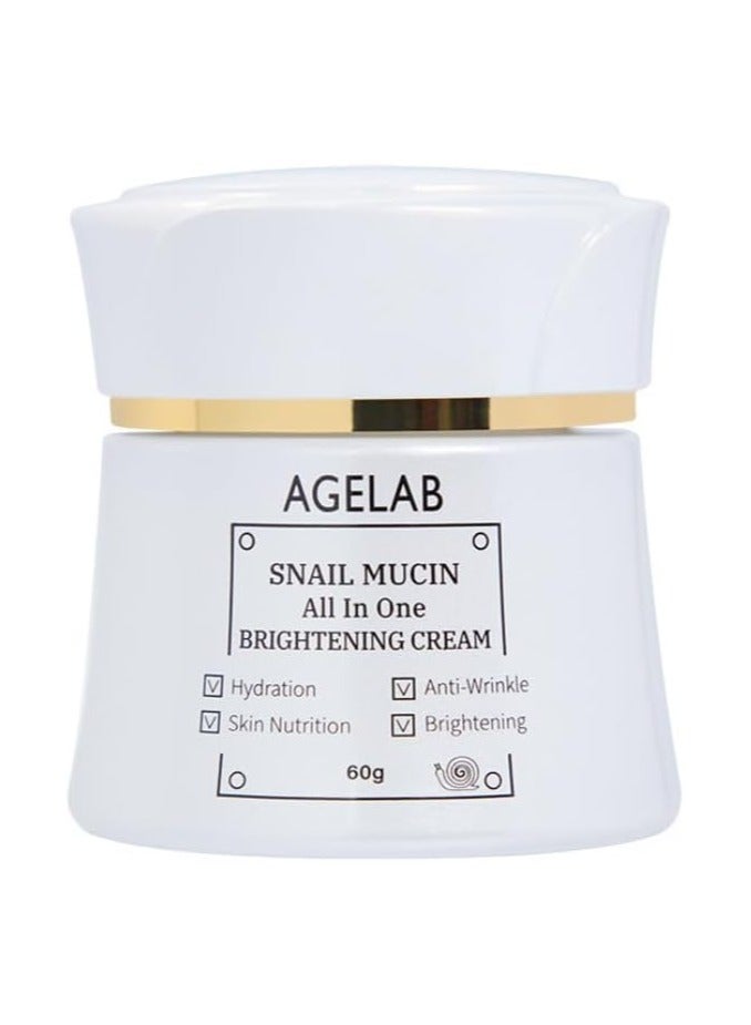 Snail Mucin All-In-One Brightening And Firming Cream Hydrating, Anti-Aging, & Wrinkle-Reducing Korean Skincare, Evens Skin Tone & Boosts Elasticity Ideal for Sensitive Skin - 60g