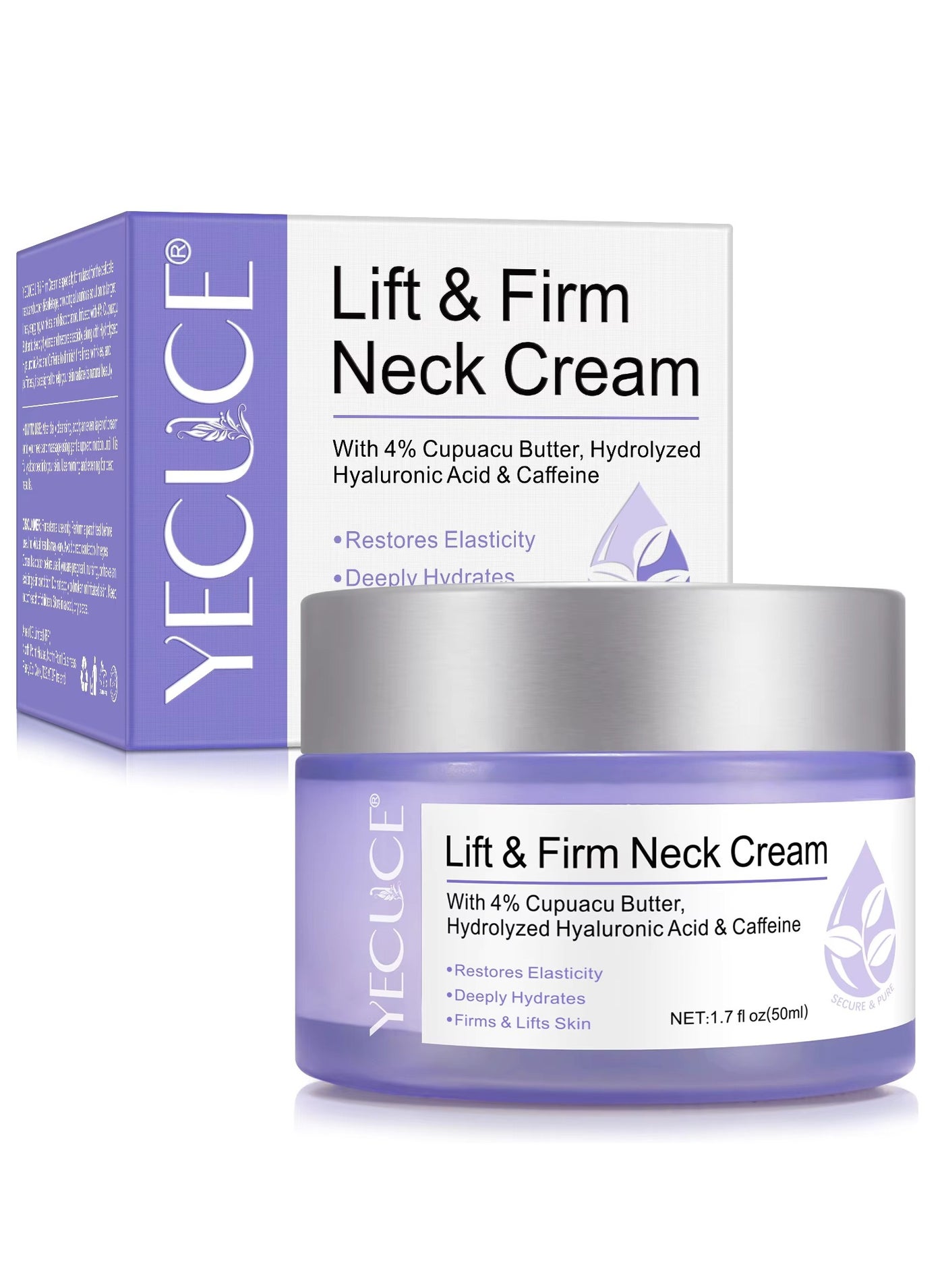 50ml Lift & Firm Neck Cream Neck Firming And Lifting Cream with 4% Cupuacu Butter Hydrolyzed Hyaluronic Acid & Caffeine Deeply Hydrates Moisturize & Smooths Reduce Sagging & Wrinkles