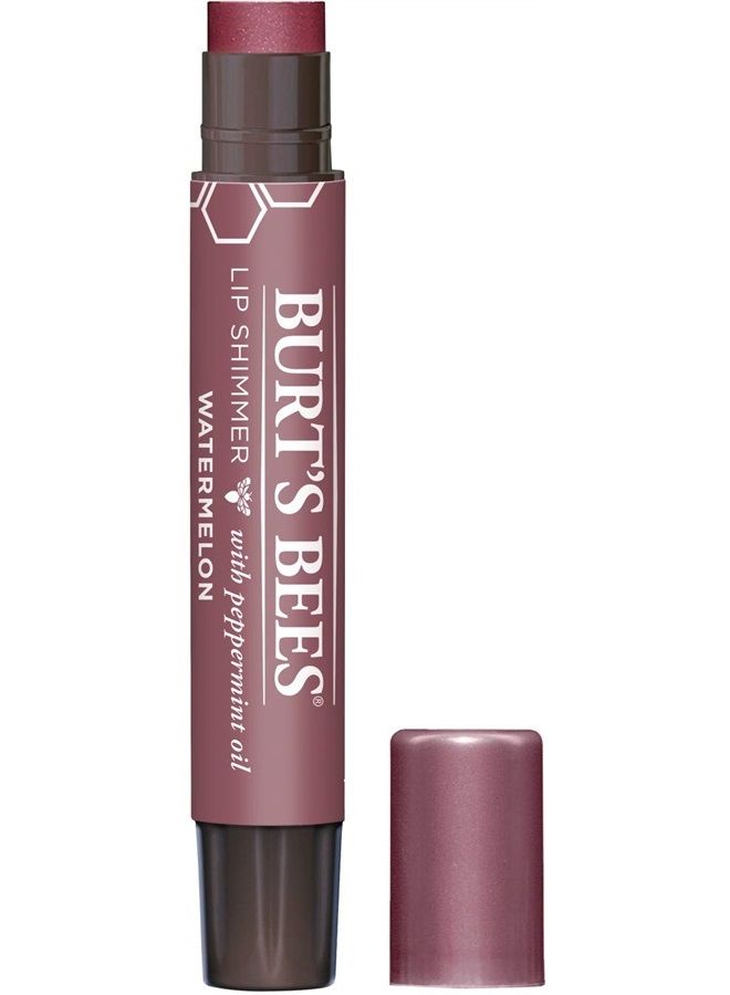 Lip Shimmer, Lip Gloss With Responsibly Sourced Beeswax, Watermelon, Natural Origin Lip Care, 1 Tube, 0.09 oz.