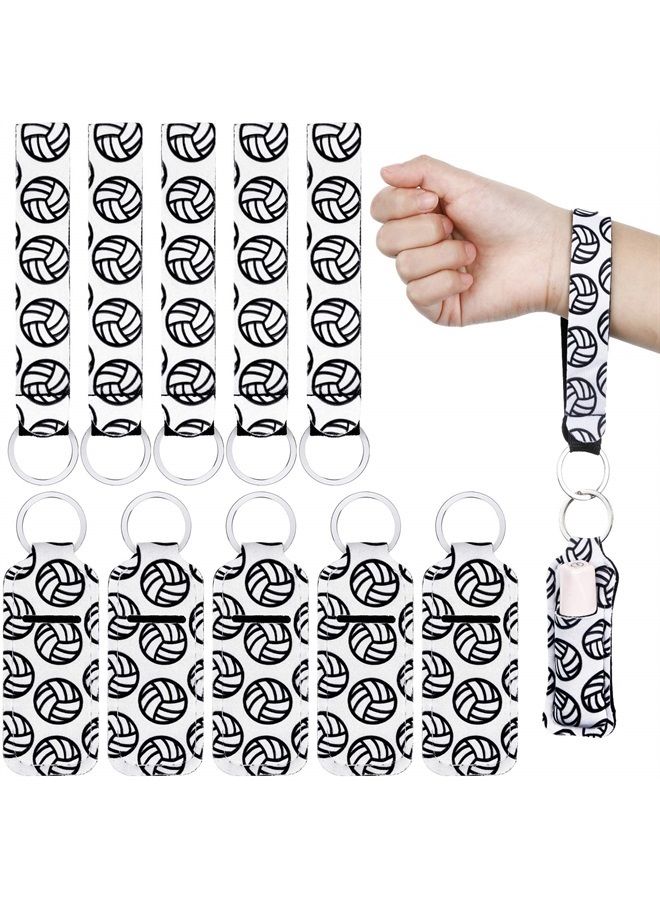 20 Pcs Volleyball lipstick Holder Keychains Lanyard Set, Include Lipstick Holder Keychains Volleyball Pattern Sport Theme Portable Lipstick Holder and Wristlet Keychain Lanyard for lipstick(White)