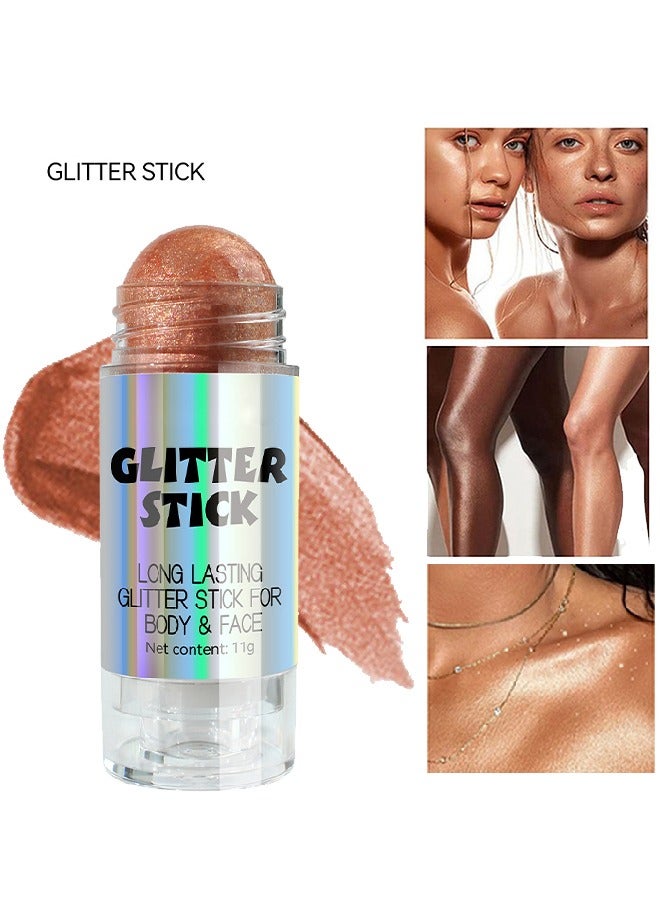 Glitter Stick For Body & Face - Highlighter Stick Smooth Creamy Glitter Body Stick Long Lasting Shimmer Highlighter Illuminator for Face & Body & Leg (#02)