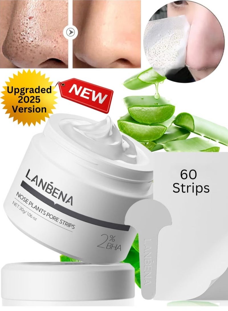 2.0 Nose Pore Strips, Blackhead Remover Mask with Salicylic Acid, Amazonian White Clay, Pore Cleanser Purifying Peel off Face Mask with 60 PCS Strips, Aloe Facial Mask(1.05 Ounce)