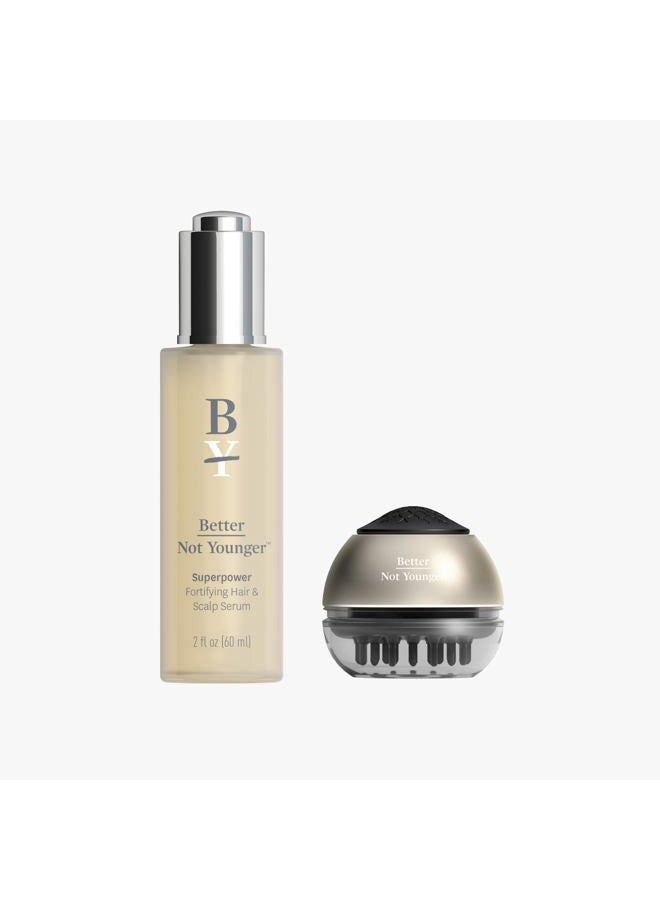 Superpower Hair & Scalp Duo Set - Fortifying 2fl.oz. plus Liquid Comb - Leave-in Serum w/ Massaging Applicator for Stronger, Thicker, Fuller