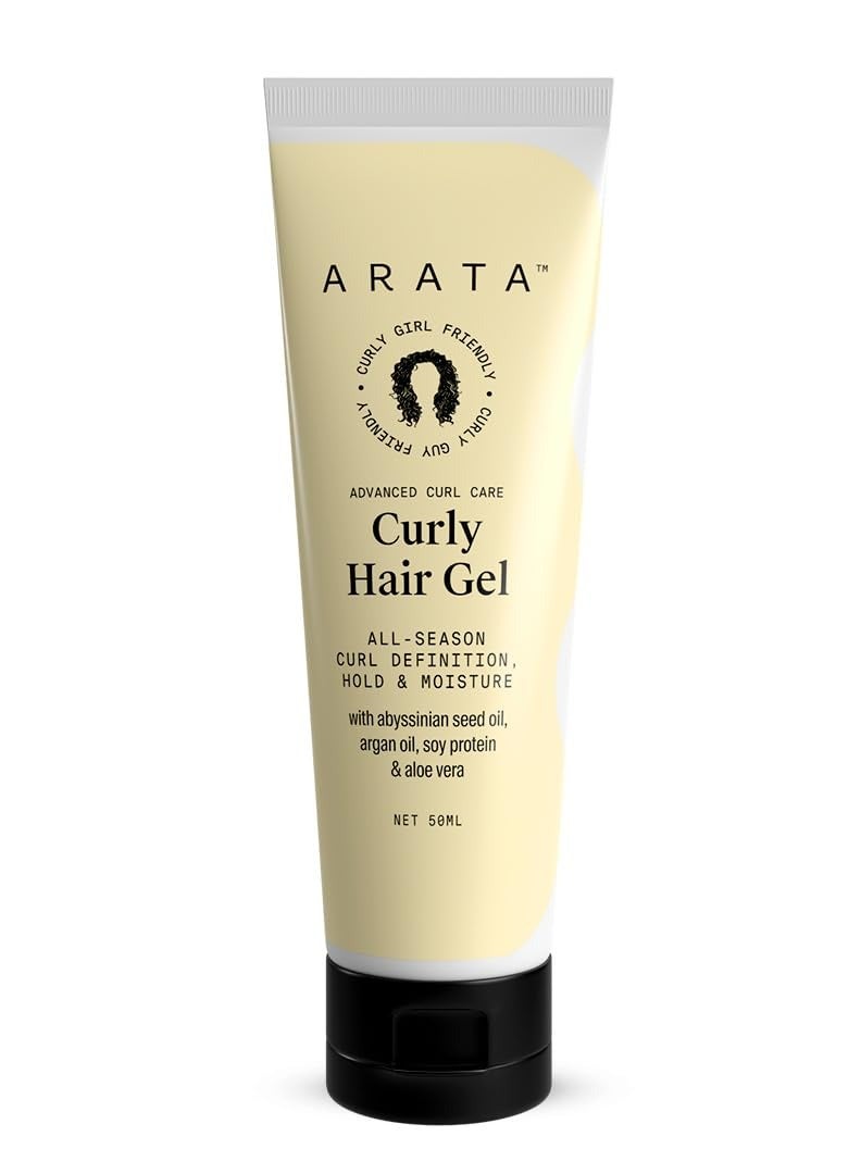 Arata Curl Gel For Frizzy, Wavy, Curly Hair | Natural Long-Lasting Hold & Definition | Tames Frizz | Aloe Vera, Abyssinian Seed Oil, Argan Oil & Soy Protein | No Sulphate,Paraben,Silicone | 50ml x 1