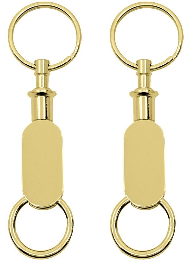 Set of 2 Quick Release, Detachable Valet Keychains With Dual Key Rings (Gold Oblong)