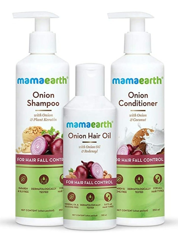 Mamaearth Anti Hair Fall Spa Range with Onion Hair Oil + Onion Shampoo + Onion Conditioner for Hair Fall Control