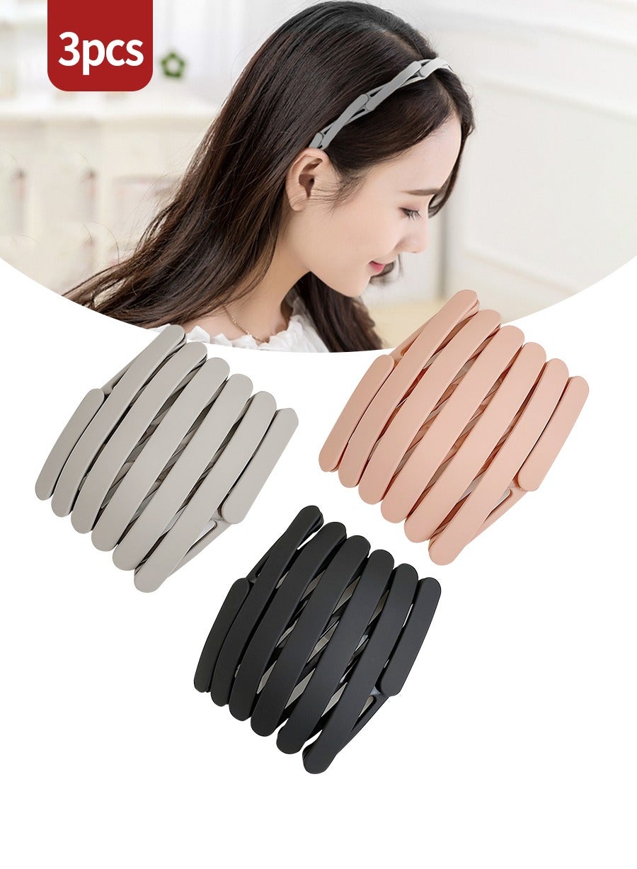 3pcs collapsible hair bands, portable hair clips, retractable plastic hair bands, invisible hair bands with teeth and non-slip headbands, suitable for home and going out, traveling