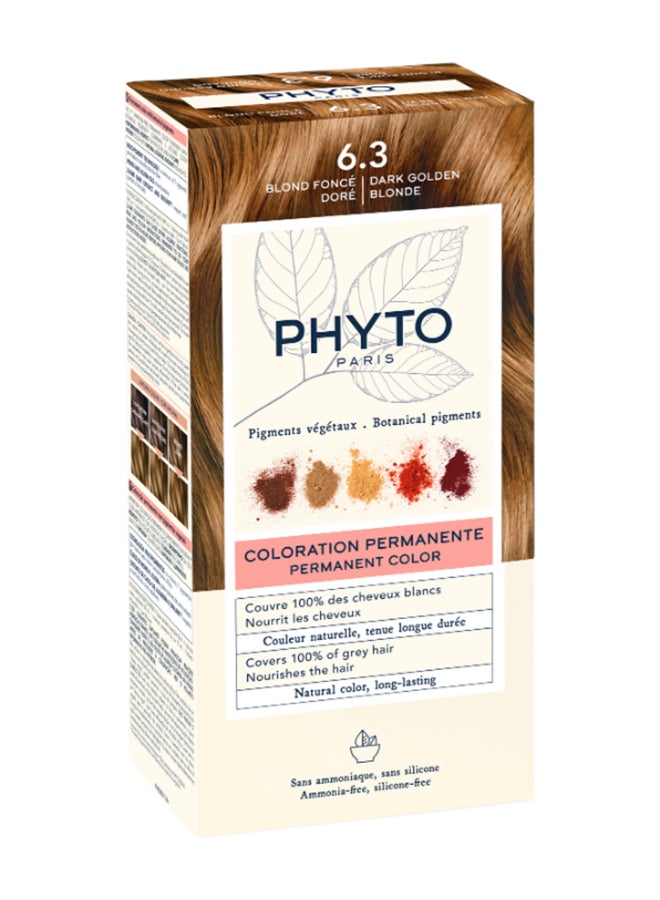 Phyto PhytoColor Permanent Hair Color Kit, Shade 6.3 Dark Golden Blonde, Ammonia-Free Botanical Hair Dye with 100% Grey Coverage
