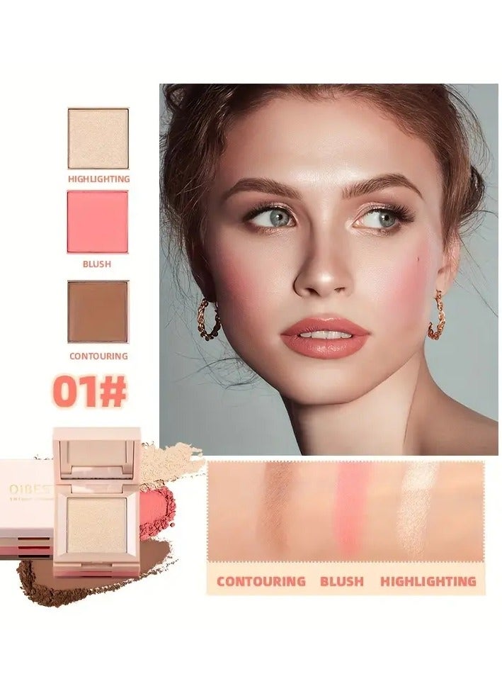 3 IN 1 Face Makeup Compact, Contour Blush Highlighter Palette, Versatile, Colors To Create A Unique Makeup Look