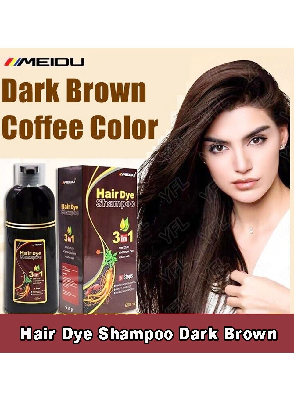 3 In One Permanent Dark Brown Hair Dye Shampoo 500ml