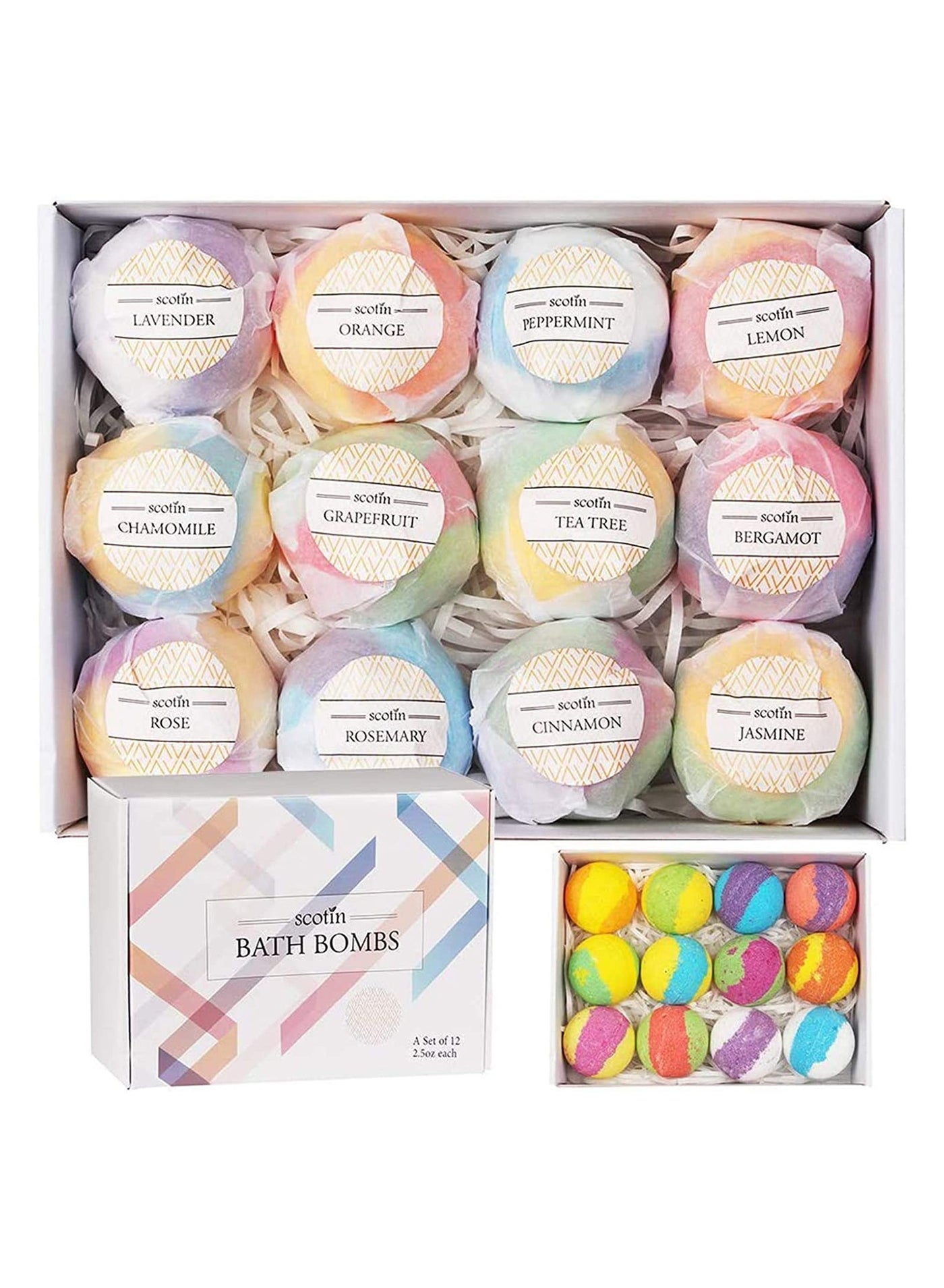 Bath Bombs Gift Set 12 Fizzy Bubble Organic Natural Vegan Spa Bomb Kit with Different Essential Oils Birthday idea for Women Men Kids and Teen Girls