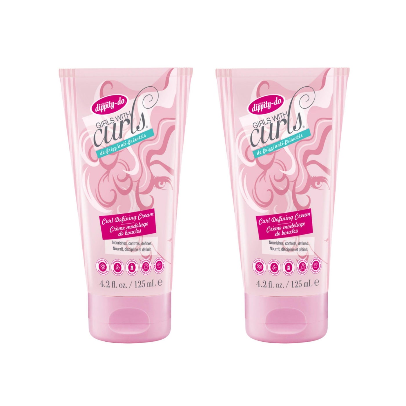Dippity Do Girls With Curls Leave-In Curl Defining Cream, Anti-Frizz Styling for Curly & Wavy Hair, Smoothing Cream For Frizzy Hair, Shea Butter, Coconut Oil, Frizz Control, Strengthening, 2 Pack