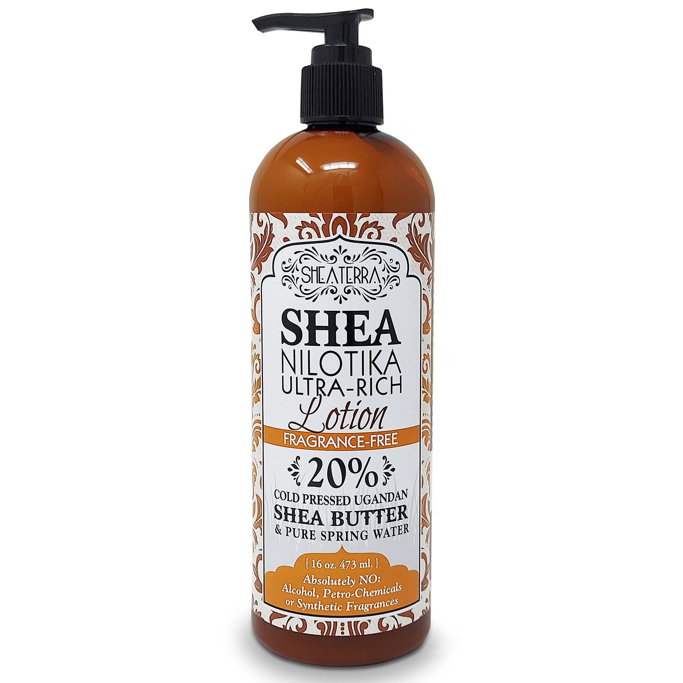 Shea Terra Organics Nilotikâ€™ Shea Butter Ultra-Rich Lotion â€“ Fragrance-Free | Natural Anti-Aging Daily Skin, Nails & Hair Cream to Soften Dry Skin, Reduce Wrinkles & Stretch Marks â€“ 16 oz