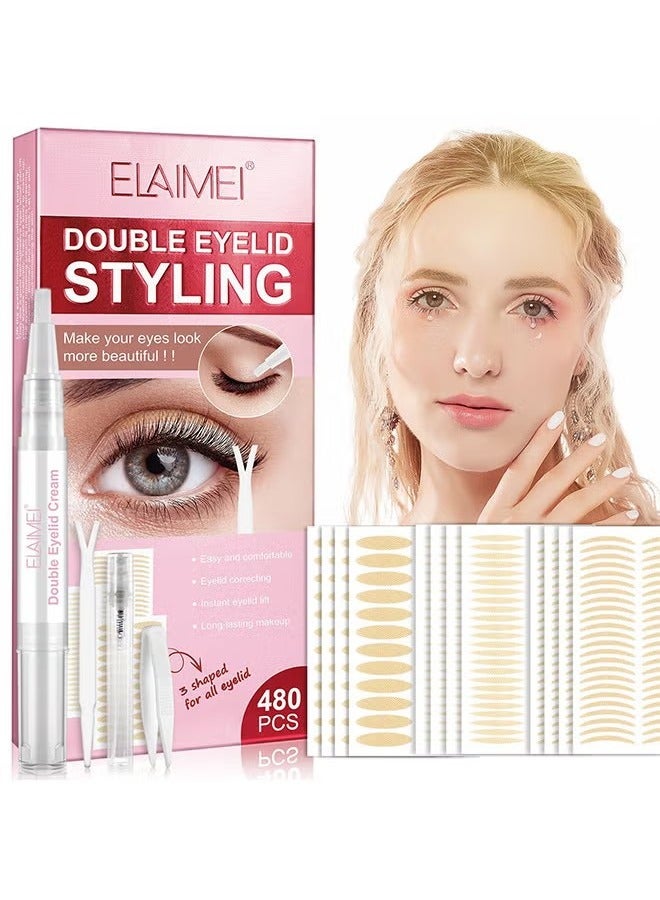 Double Eyelid Tape, 3 Shapes 480 Count Of Invisible Eyelid Lifter Strips, Waterproof Double Eyelid Stickers For Hooded, Droopy, Uneven, Mono-Eyelids, Say Goodbye To Droopy Lids And Hooded